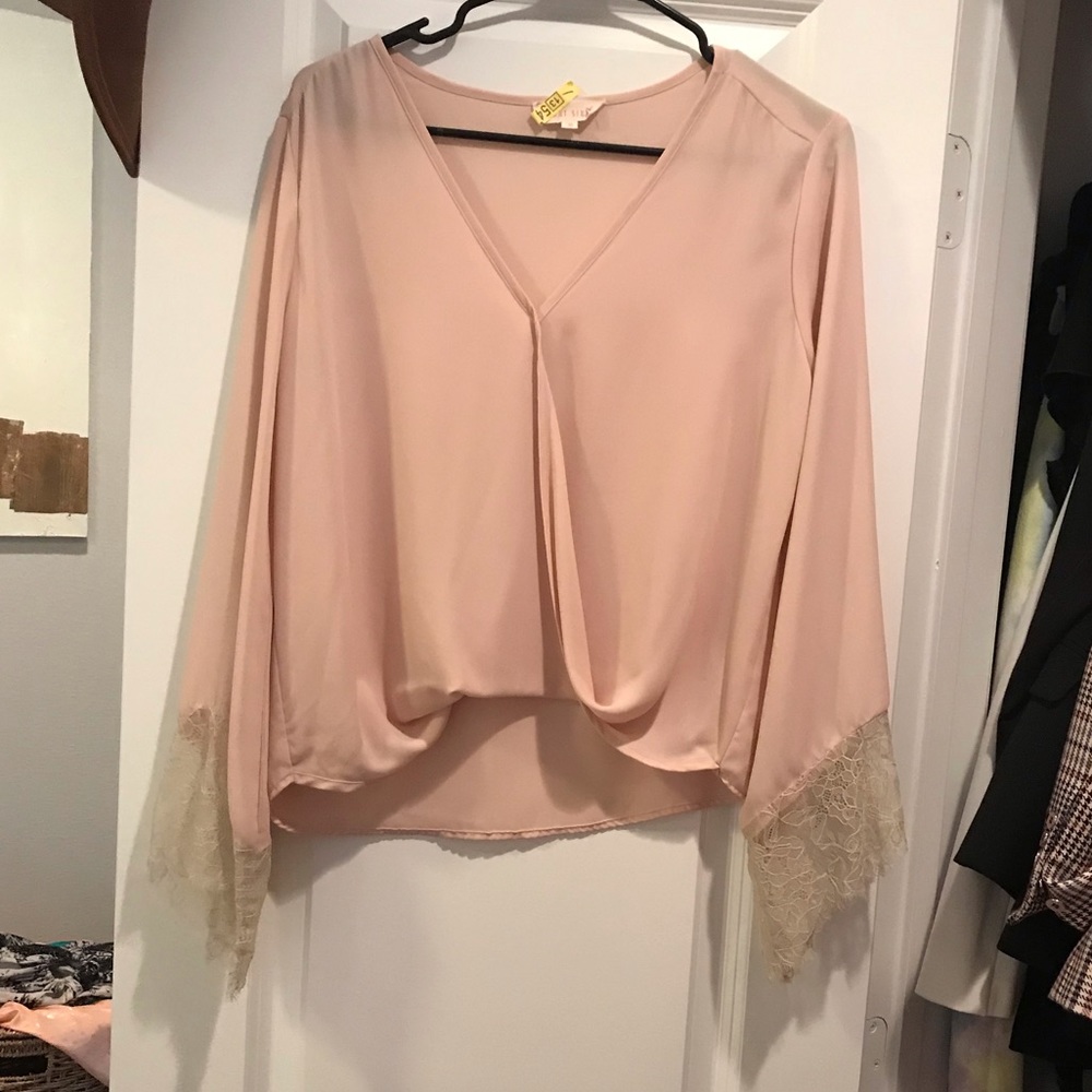 Pink bell sleeve and lace top
